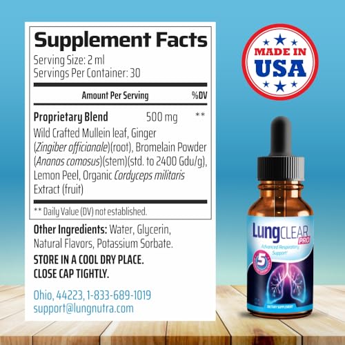 Lung Clear Pro Mullein Leaf Drops for Respiratory Support - 2 Fl oz