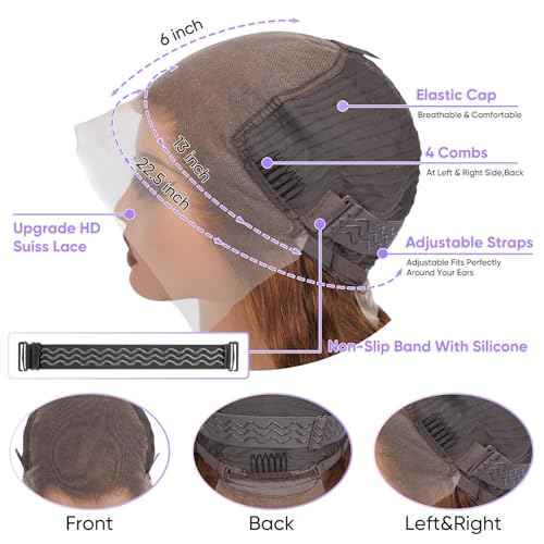 Honey Blonde Ombre 13x6 Lace Front Wig Human Hair 210 Density Highlight Body Wave Lace Front Wigs Human Hair Pre Plucked Glueless Lace Frontal Wig for Women 4/27 Colored 32Inch