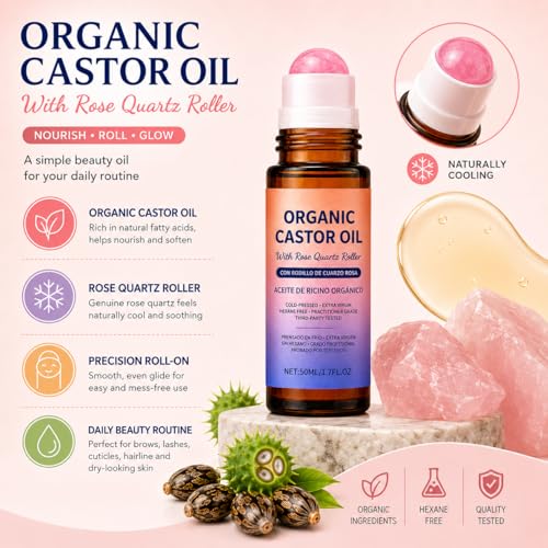 Organic Castor Oil with Rose Quartz Roller Ball