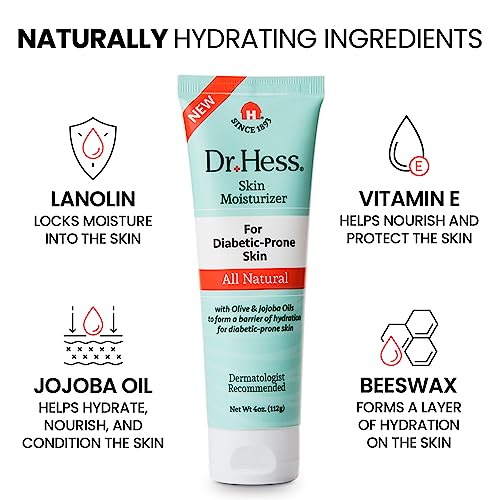 Dr Hess Skin Moisturizer For Diabetic Prone Skin, Diabetic Skin Relief Moisturizing Body Lotion with Lanolin, Beeswax, Jojoba Oil & Olive Oil, Skin Moisturizer for Dry, Itchy, Rough & Bumpy Skin, 4oz