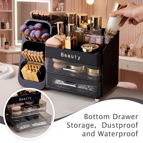 Makeup Organizer with Drawers & Brush Holder for Vanity