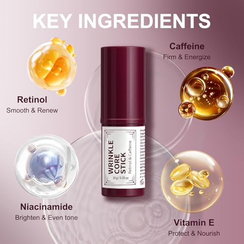 Retinol & Caffeine Eye Balm Stick ? Anti-Aging Wrinkle Core Stick for Eyes, Face & Neck, Reduces Wrinkles & Dark Circles, Hydrating & Firming Under Eye Cream with Niacinamide, Travel-Friendly 0.35 oz