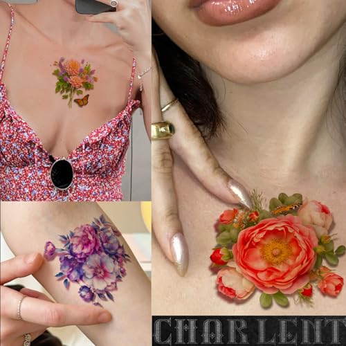 3D Flower Sleeve Temporary Tattoos for Women - 25 Sheets Realistic Flower Fake Tattoos for Arm Leg Body/Long Last/Waterproof