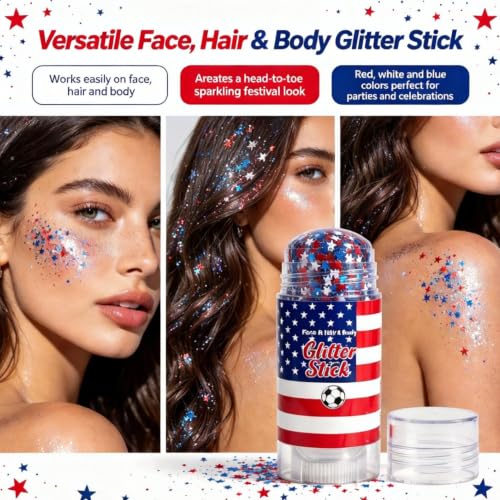 4th of July Glitter Stick - Red, White & Blue Face & Body Makeup
