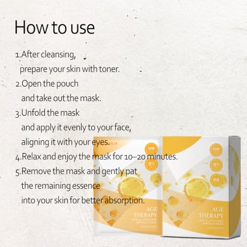 Elensilia Age Balance Mask ? Hydrating & Smoothing Korean Sheet Mask with Skin-Fitting Design ? 25 Sheets (25ml / 0.84 fl oz each) (Vita Glutathione)