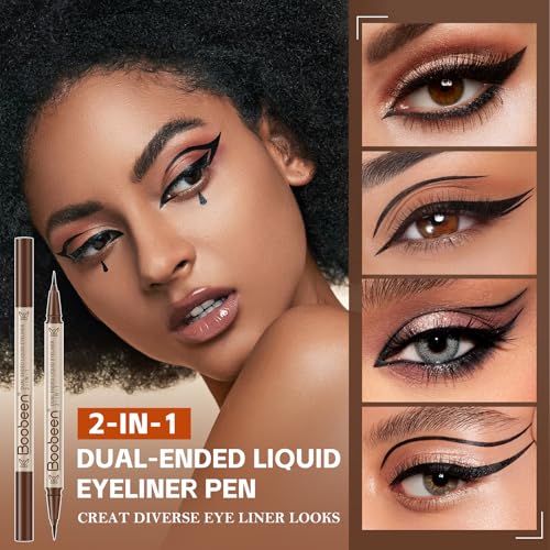 Boobeen 2pcs Liquid Eyeliner£¬Dual-Ended Eye Liner with Thick Tip and Precise Brush Tip£¬Waterproof Black Liquid Liner Pen£¬Matte Finish£¬All Day Wear£¬Smudge-proof,Brown