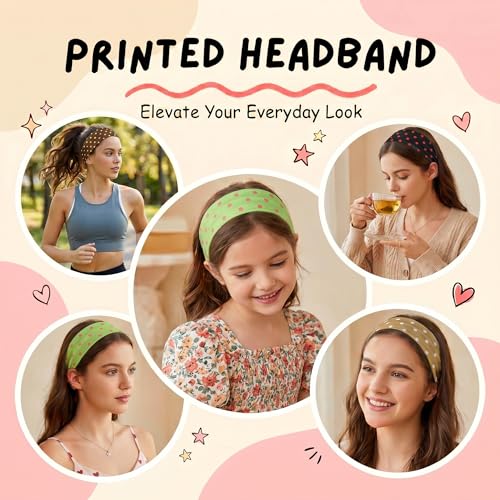 6-Piece Polka Dot Headbands for Women, Elastic Hair Bands