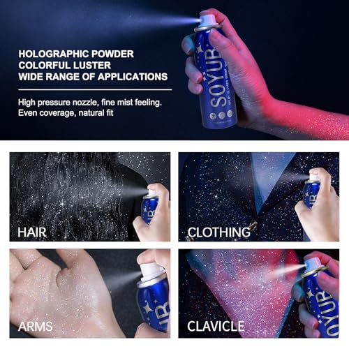Body Glitter Spray for Hair and Body - Clothes and Body Glitter Spray - Quick Drying Long Lasting Glitter Hairspray for Music Festivals Stage Makeup Holiday Bash Hair and Face 4.22 Fl OZ