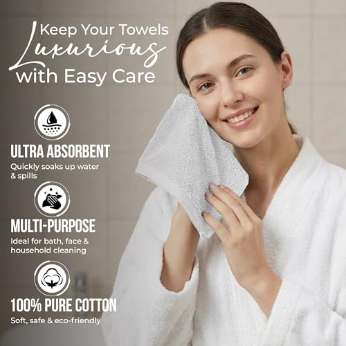 100% Cotton Washcloths 24-Pack, 12x12 Soft & Absorbent
