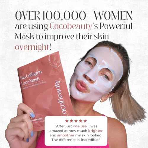 Bio Collagen Face Mask ? Hydrating & Anti-Aging Korean Collagen Sheet Masks, Deep Hydration, Smooths Fine Lines, Overnight Face Mask for Radiant Skin (4 pcs)