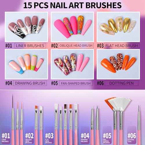 FANDAMEI Nail Art Tools, Acrylic Nail Brush, Nail Stand, Nail Gems And Rhinestones, Nail Holder For Painting Nails, 15 PCS Nail Art Brushes, Nail Dotting Tool, Nail Tools, Nail Design Tools