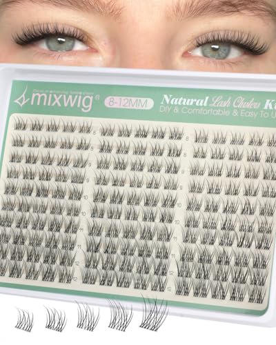 Lvmixwig B-Natral Short Lash Clusters 8-12MM Natural Eyelash Extensions, Wispy & Invisible Band, 150PCS