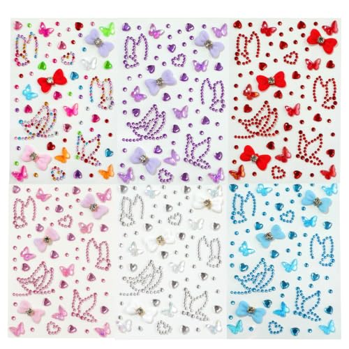 Face Gems Stickers - 6 Sheets Self-Adhesive Rhinestones