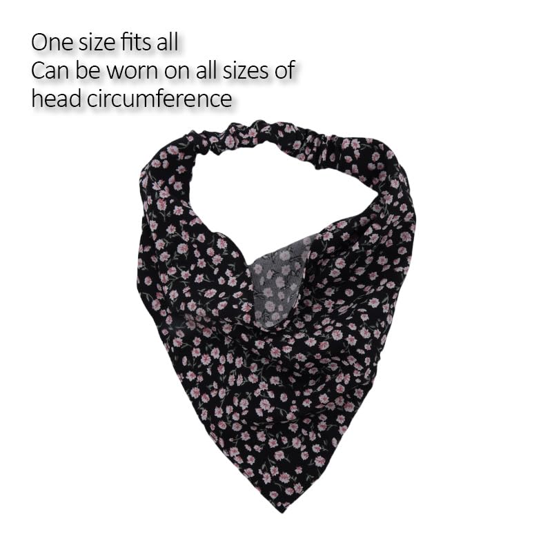 Chiffon Head Scarf for Women's Hair Half Boho Bandana Headband for Women Black Headscarf for Women's Hair Elastic Headbands for Women Floral Hair Bandana Black Hair Scarf Headband Bandana Silk