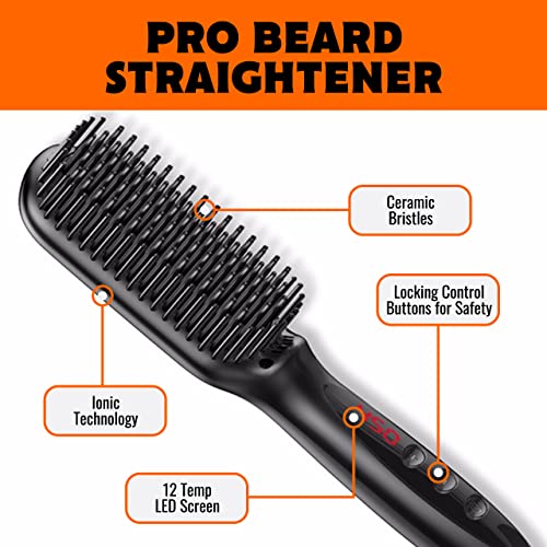 Tame the Wild Premium Beard Straightener Kit and Pro Beard Straightener for Men - 12 Temp Settings