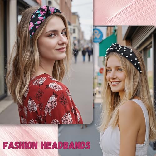 AWAYTR Pack of 4 Black Wide Knotted Headbands for Women - Casual & Dressy Styles
