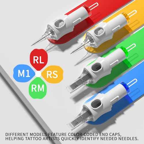 POSEIDON Professional Tattoo Cartridges Needles 50-Pack, Assorted Sizes Round Liner Shader Magnum, 3RL/5RL/7RL/9RL/9RM/11RM/15RM/7M1(#10), 5RS/9RS(#12), Disposable Needles with Membrane, Universal Fit