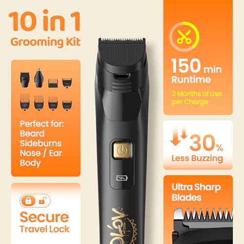 Electric Beard Trimmer for Men,Nose Hair Trimmer & Men's Electric Razor 10-in-1 Grooming Kit Cordless Shaver Gift-Ready for Men(Black)