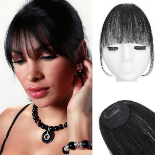 Clip-In Human Hair Bangs - Jet Black Wispy Fringe