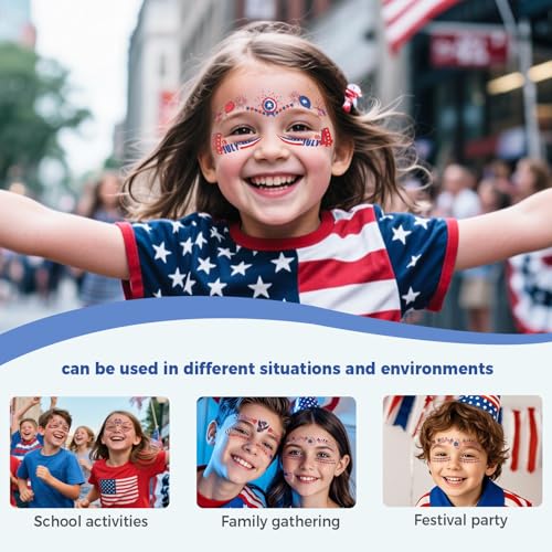 Fourth of July Temporary Tattoos - 10 Sheets Waterproof Face Eye Tattoos