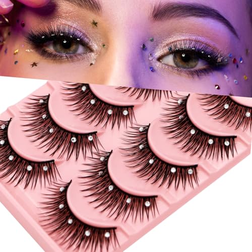 5 Pairs 13mm Dramatic 3D Cosplay Eyelashes with Rhinestones
