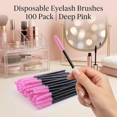 BIHRTC Deep Pink Disposable Silicone Eyelash Mascara Brushes Pack of 100