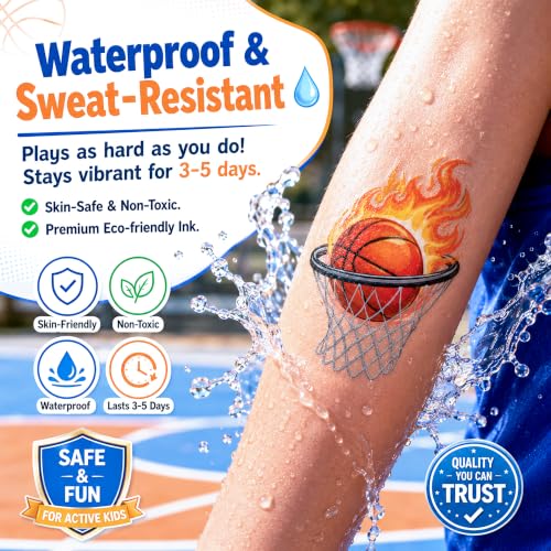 96 Basketball Temporary Tattoos for Kids – Pre-Cut Party Favors