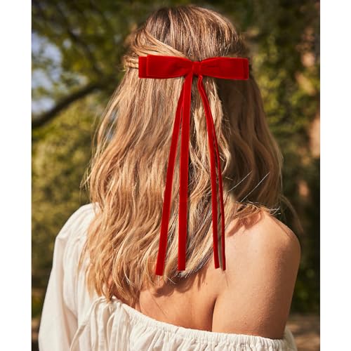 4PCS Velvet Hair Bows Ribbon Hair Clip Black Red Ponytail Holder Accessories Slides Metal Clips Barrettes Girls Toddlers Teens