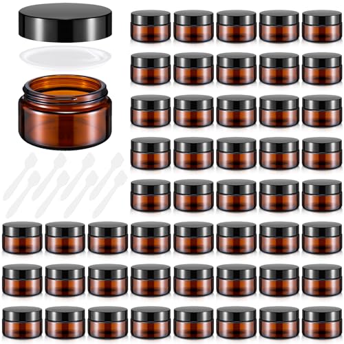 Honeydak 48 Pack 0.7oz Glass Jars with Lids, Glass Cosmetic Jars, Reusable Empty Round Cosmetic Container for Creams and Ointments (Amber)
