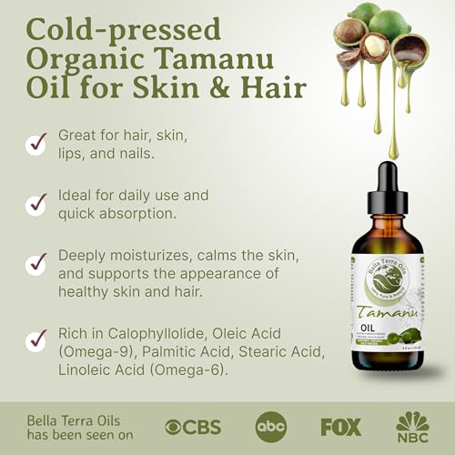 Bella Terra Oils - Organic Tamanu Oil 4oz - Cold-Pressed & Pure, Packed with Antioxidants & Beneficial Nutrients, Achieve Silky Smooth Skin Naturally