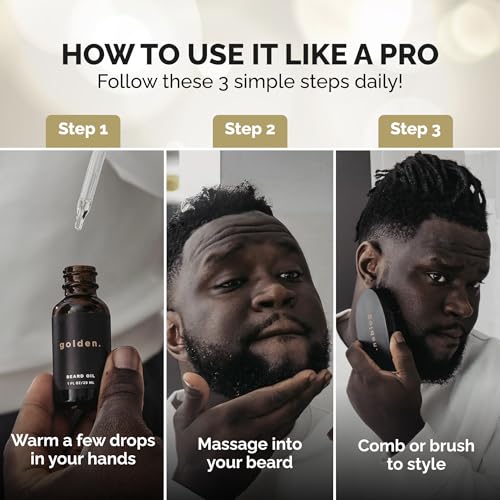 Golden Grooming Beard Oil for Men | Features Castor Oil, Jojoba Oil, and Olive Oil for Hair Growth | Tames, Moisturizes & Styles Your Beard | Fresh Scent | 2oz