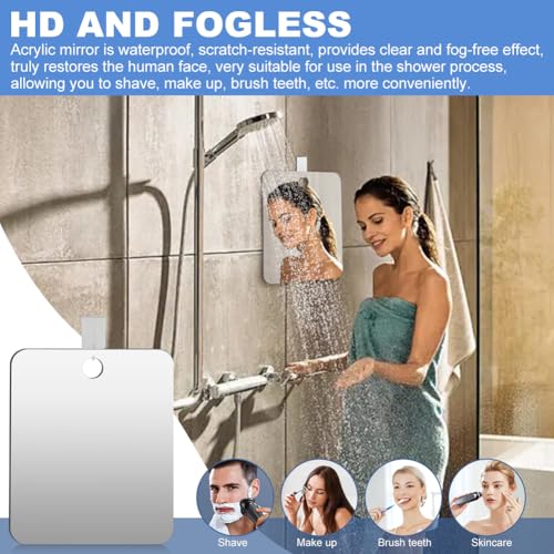 Fogless Shower Mirror with Hook – Shatterproof Acrylic 7.87x9.45in