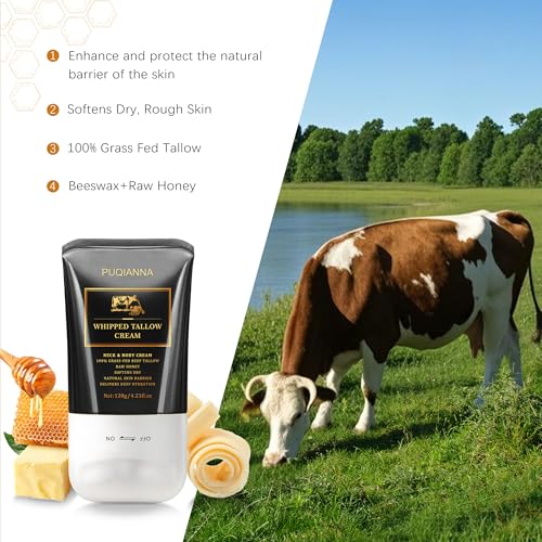 Beef Tallow for Skin Cream - Whipped Tallow for Face & Body & Organic Face Moisturizer, with Grass-Fed Tallow & Raw Honey to Soothe, Lift & Nourish Dry Skin