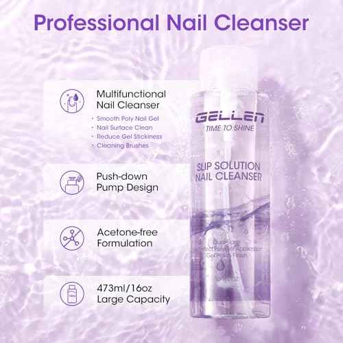 Gellen 16oz Multi-Purpose Nail Cleanser, Pump Bottle Design Nail Surface Cleaner for Prep Nails, Tacky Residue Remover for High-Shine Gel Top Coat, Polygel Slip Solution, Nail Cleaning for Manicure