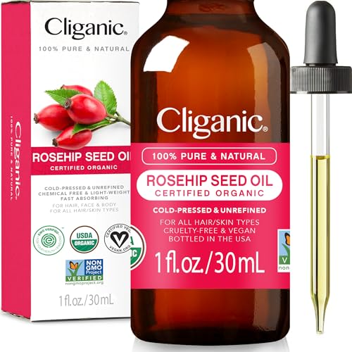 Cliganic USDA Organic Rosehip Seed Oil for Face, 100% Pure | Natural Cold Pressed Unrefined Non-GMO | Carrier Oil for Skin, Hair & Nails