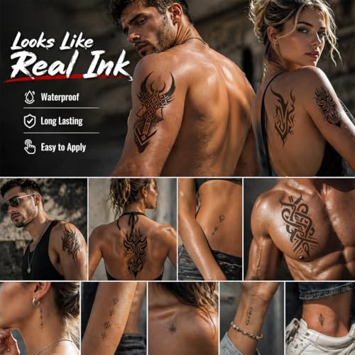 AWLEE Tribal Viking Temporary Tattoos 40 Sheets Waterproof
