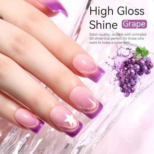 Makartt Purple Cat Eye Gel Nail Polish - 10ml Magnetic Elegant Holographic Glitter Gel Polish with Magnet Stick, Long-Lasting, UV/LED Soak Off Home DIY Manicure - Grape