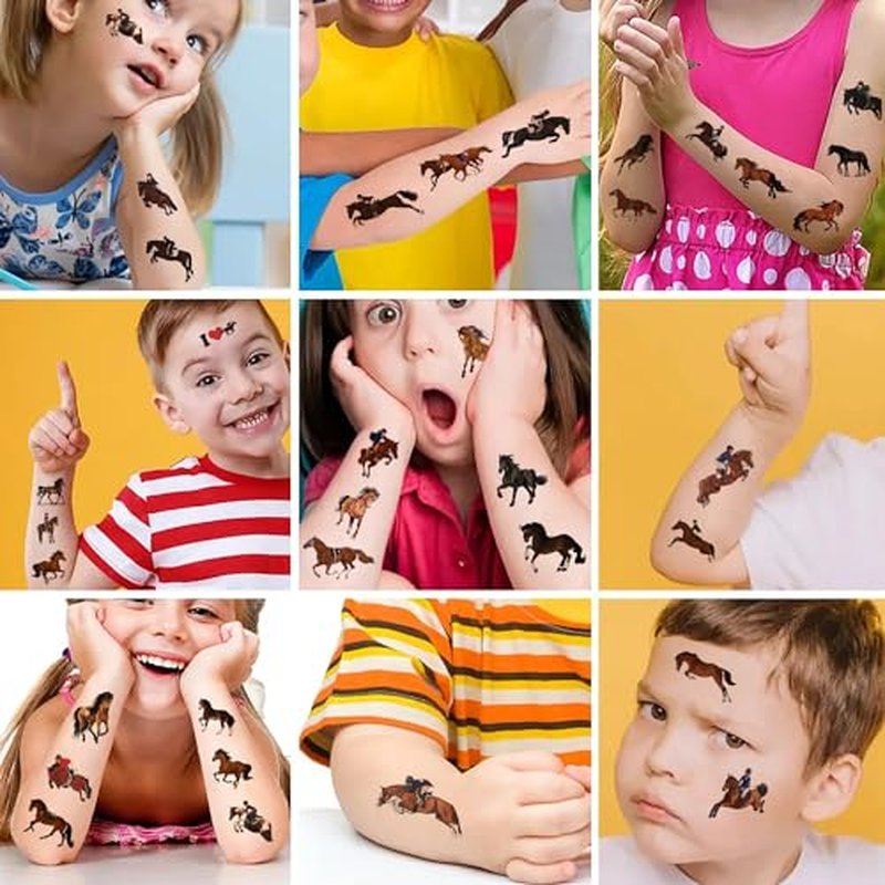 12 Sheets Horse Temporary Tattoos, Horse Birthday Party Supplies Horse Party Favors Gifts Horse Stickers Fake Tattoos Horse Party Decoration Horse Themed Game Rewards Goodie Bag Fillers