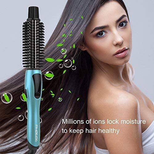 PHOEBE Curling Iron Brush, Dual Voltage Travel 1 Inch Ceramic Tourmaline Ionic Hair Curler Hot Brush, Professional Anti-Scald Instant Heat Up Curling Wands, Heated Styler Brush for Long Hair