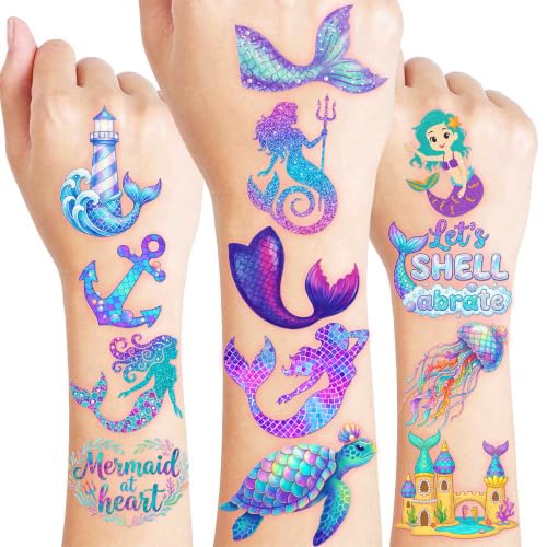 96 Mermaid Temporary Tattoos for Kids | Pre-Cut Party Favors