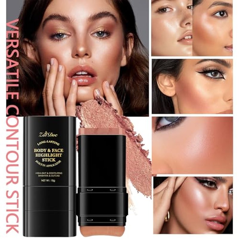 2-in-1 Golden Bronze Highlighter Stick with Blending Brush