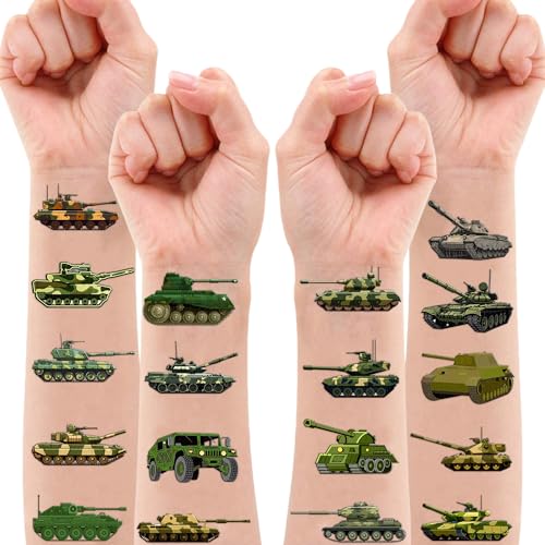 100 PCS Military Tank Temporary Tattoos for Kids
