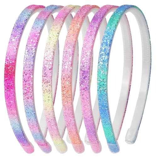 6Pcs Glitter Headbands for Girls Plastic Sparkly Baby Headband - Multi-colors Hairbands for Children Baby Girls - Hair Accessory for Daily Use and Parties - Gift for Female Friends