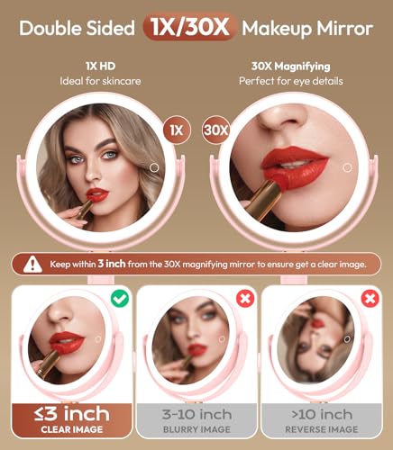 Lighted Makeup Mirror 30X Magnification, Adjustable with 4000mAh Battery