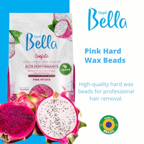 DEPIL BELLA Pink Hard Wax Beads 2.2 lbs for Hair Removal, High-Performance for Short and Resistant Hair, Vegan, Body and Face Wax Beads With Dragon Fruit Extract
