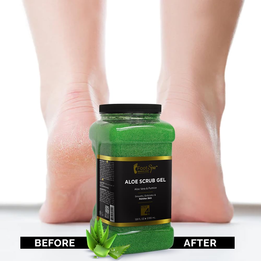 FOOT SPA - Exfoliating Scrub Gel, 128 Oz - Manicure, Pedicure and Body Exfoliator Infused with Aloe Vera and Salicylic Acid - Glow, Polish, Smooth and Moisture Skin - Bulk, Refill Gallon