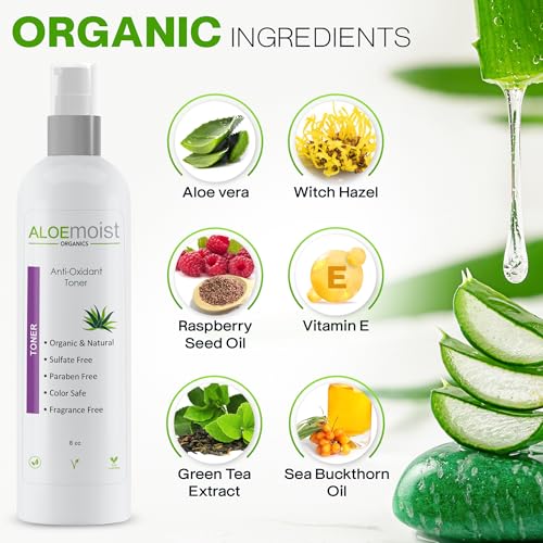 Aloe Vera Toner for Sensitive Skin: Hydrating Facial Toner for Women Anti Aging Dry, Oily & Acne Prone Skin with Soothing Aloe Vera, Pore Minimizing Witch Hazel, pH Balancing Antioxidant Green Tea 8oz
