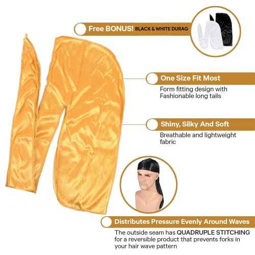 11-in-1 Deluxe Wave Hair Care Set - 3 Durags, Wave Brush, Bristle Beard Brush, Wave Comb, Spray Bottle, 2 Stocking Caps, Mirror for Men