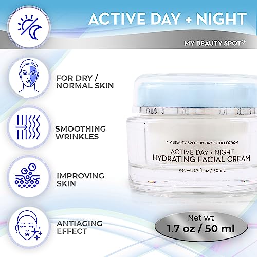 Active Day & Night Hydrating Facial Anti-Aging Cream – Non-Greasy, Fast Absorbing – Anti-Wrinkle, Hydrates, Smooths, Regenerates and Strengthens (Collagen)