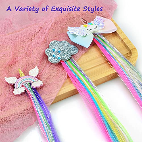 Rainbow Hair Clips for Girls, 6 Pc Set with Extensions